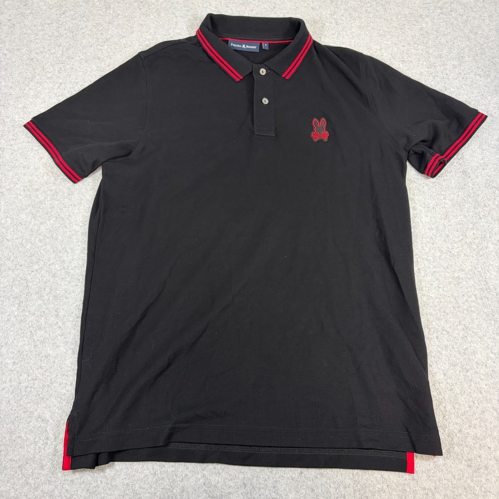 Psycho Bunny Polo Shirt Mens 6 Black Sayer Bunny Pique Outdoors Casual